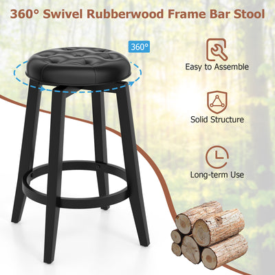 360° Swivel Upholstered Rubberwood Frame Bar Stool Set of 2 with Footrest-24 inches
