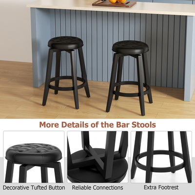 360° Swivel Upholstered Rubberwood Frame Bar Stool Set of 2 with Footrest-24 inches