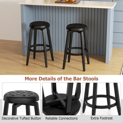 360° Swivel Upholstered Rubberwood Frame Bar Stool Set of 2 with Footrest-29 inches