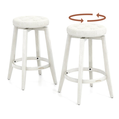 Swivel Upholstered Rubberwood Frame Bar Stool Set of 2 with Footrest-24 inches