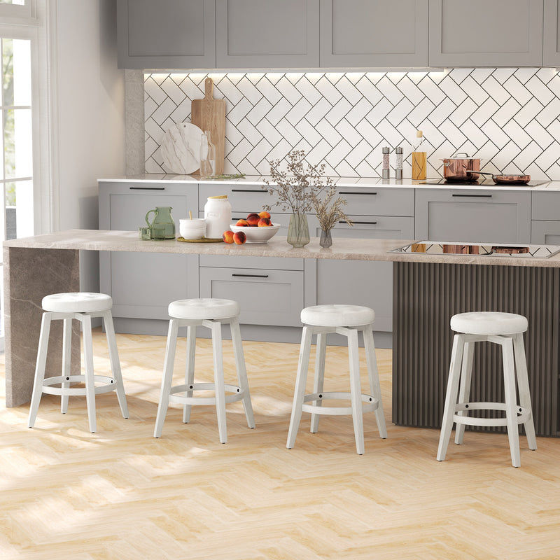 Swivel Upholstered Rubberwood Frame Bar Stool Set of 2 with Footrest-24 inches