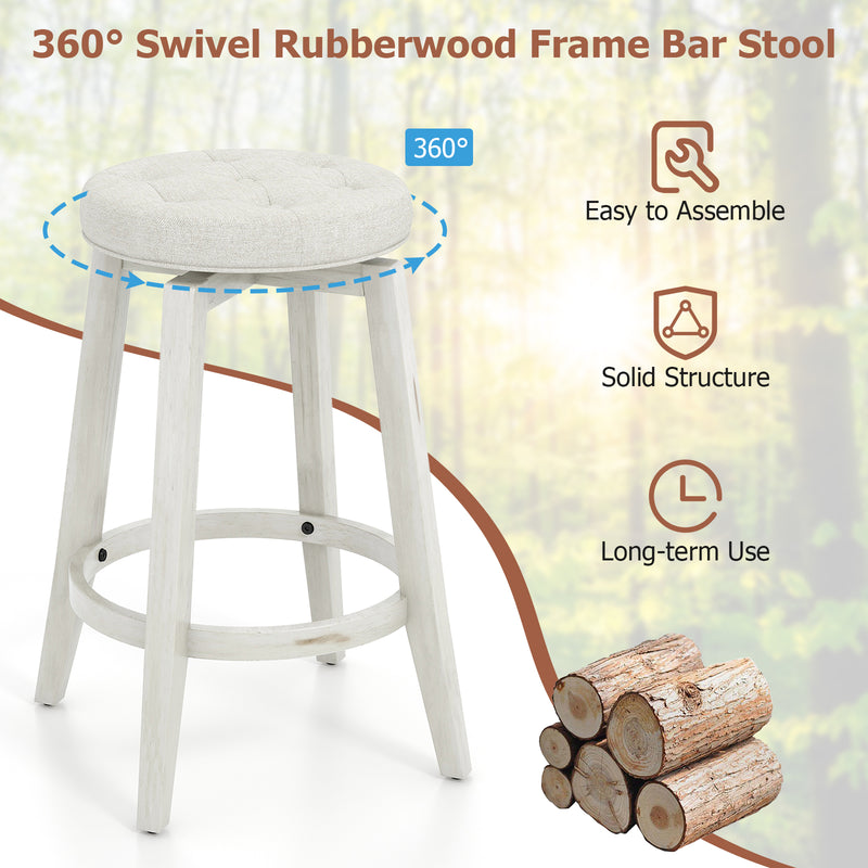 Swivel Upholstered Rubberwood Frame Bar Stool Set of 2 with Footrest-24 inches