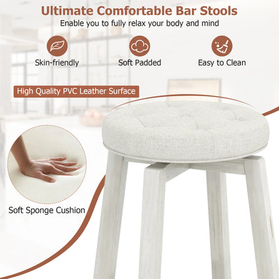 Swivel Upholstered Rubberwood Frame Bar Stool Set of 2 with Footrest-24 inches
