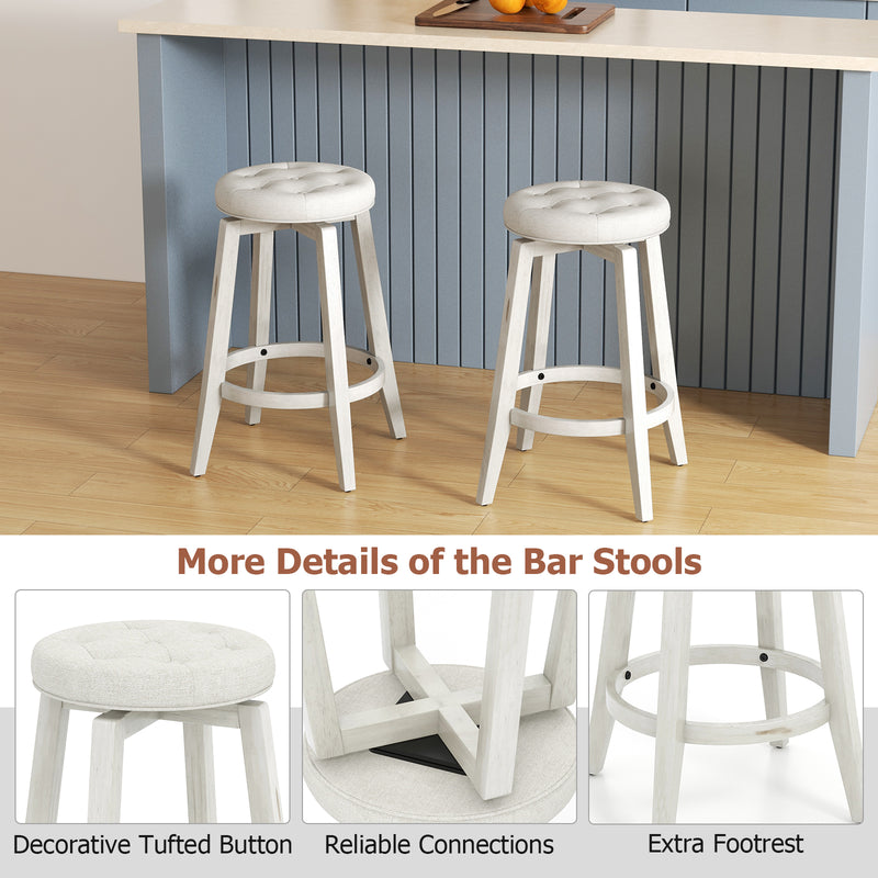 Swivel Upholstered Rubberwood Frame Bar Stool Set of 2 with Footrest-24 inches