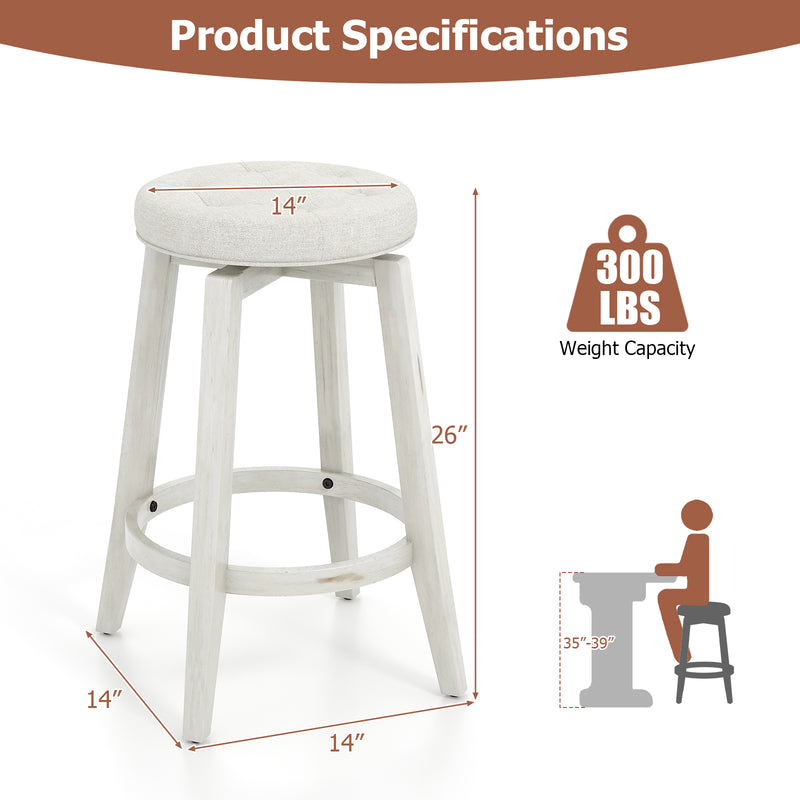 Swivel Upholstered Rubberwood Frame Bar Stool Set of 2 with Footrest-24 inches