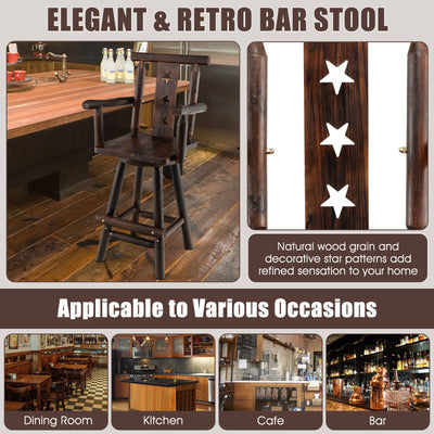 29 Inch Wooden Swivel Bar Stool with Footrest Backrest Armrest-Brown