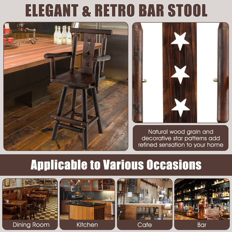 29 Inch Wooden Swivel Bar Stool with Footrest Backrest Armrest-Brown