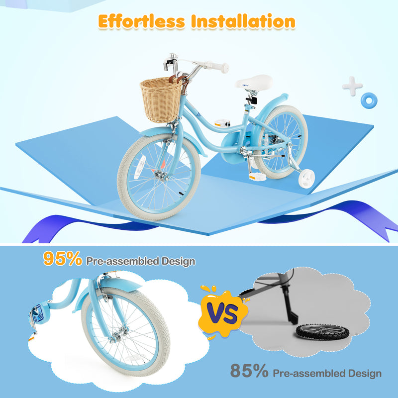 18-Inch Kids Bike with Training Wheels and Adjustable Handlebar Seat-Blue