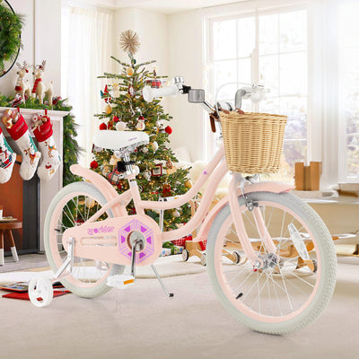 18-Inch Kids Bike with Training Wheels and Adjustable Handlebar Seat-Pink
