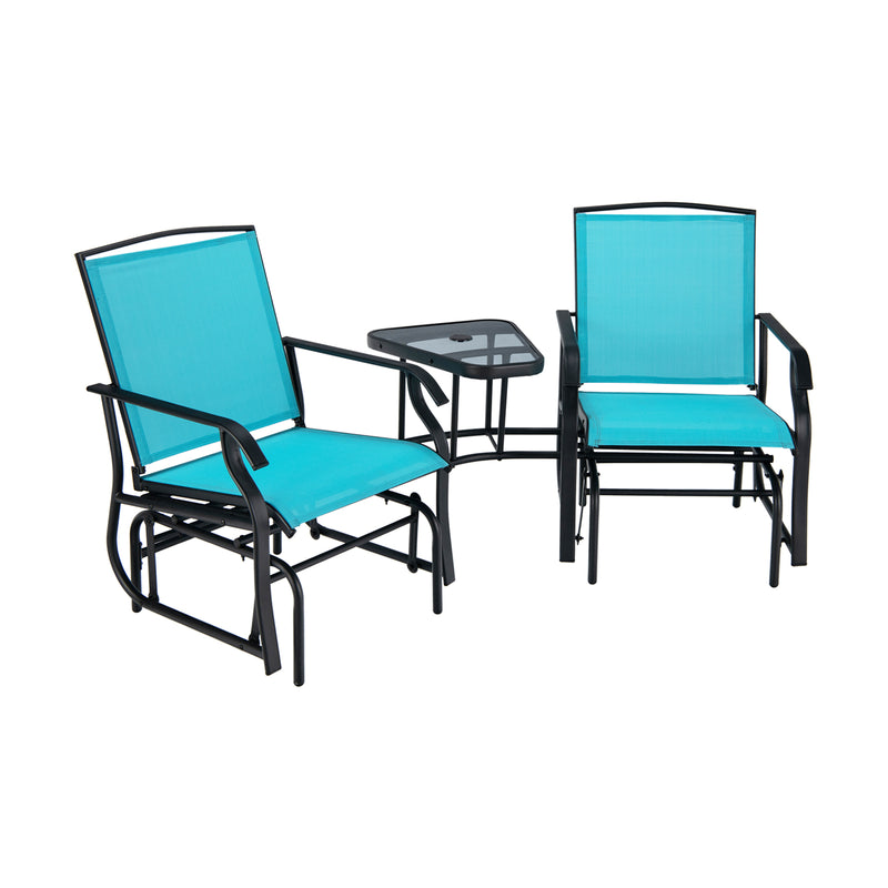 Double Swing Glider Rocker Chair set with Glass Table-Turquoise