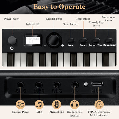 88-Key Folding Electric Lighted Piano Full-Size Portable Keyboard MIDI-Black