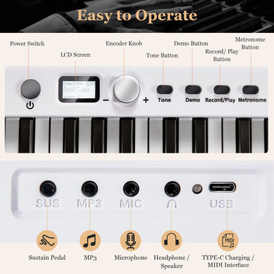 88-Key Folding Electric Lighted Piano Full-Size Portable Keyboard MIDI-White