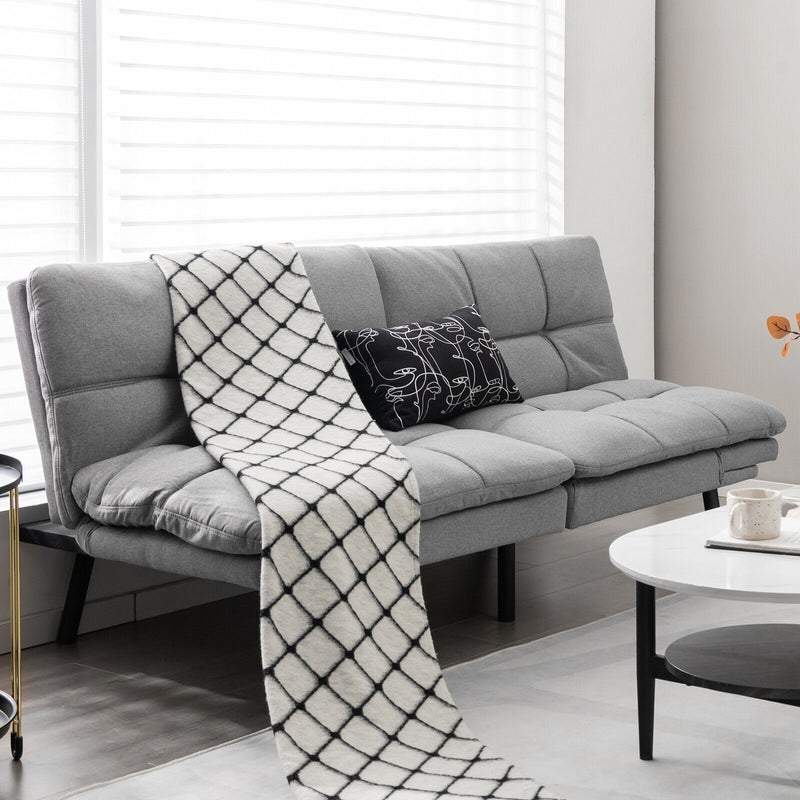 *Convertible Memory Foam Futon Sofa Bed with Adjustable Armrest - Gray