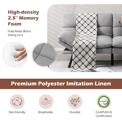 *Convertible Memory Foam Futon Sofa Bed with Adjustable Armrest - Gray