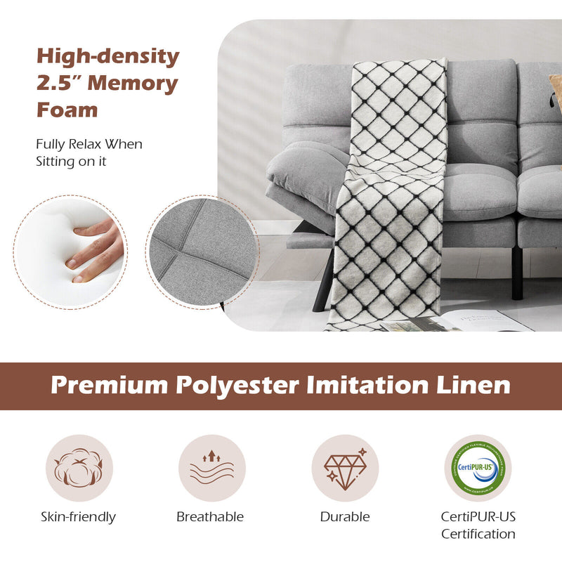 *Convertible Memory Foam Futon Sofa Bed with Adjustable Armrest - Gray