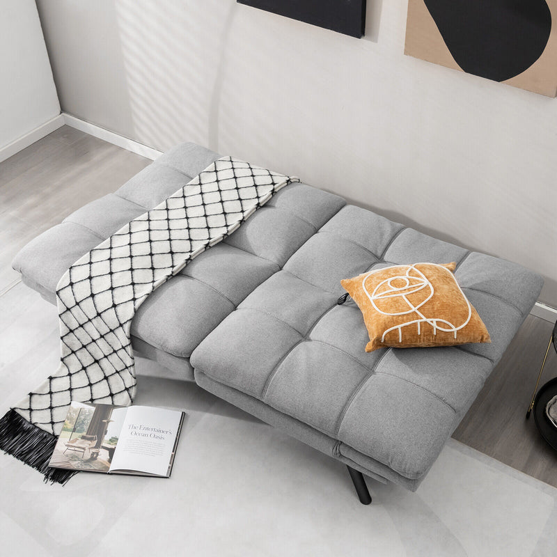 *Convertible Memory Foam Futon Sofa Bed with Adjustable Armrest - Gray