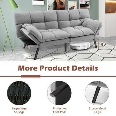 *Convertible Memory Foam Futon Sofa Bed with Adjustable Armrest - Gray