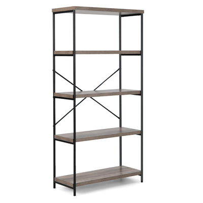 *5-Tier Industrial Bookshelf Display Storage Rack with Metal Frame - Gray