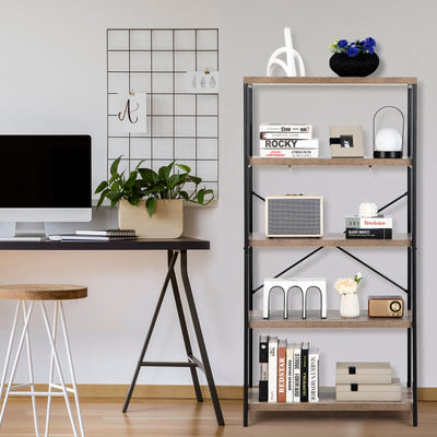 *5-Tier Industrial Bookshelf Display Storage Rack with Metal Frame - Gray