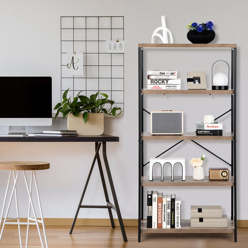 *5-Tier Industrial Bookshelf Display Storage Rack with Metal Frame - Gray