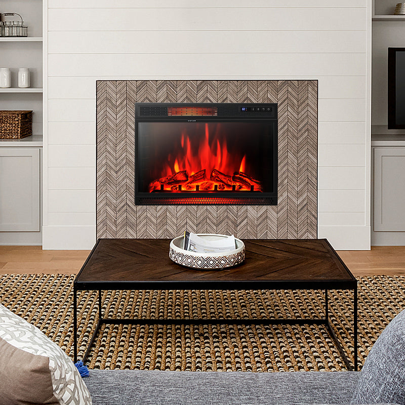 *28 Inch Electric Freestanding and Recessed Fireplace with Remote