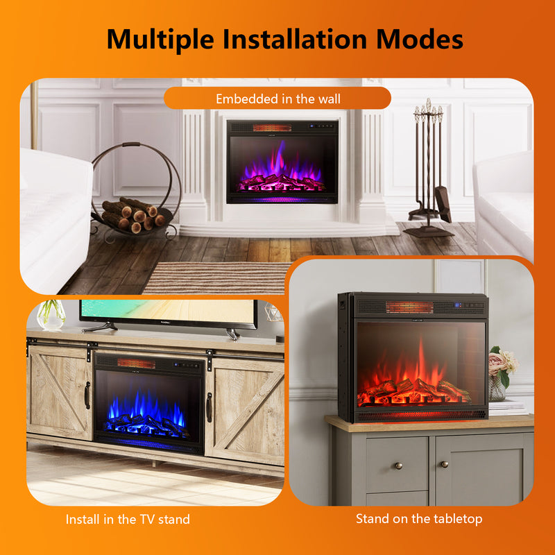 *28 Inch Electric Freestanding and Recessed Fireplace with Remote