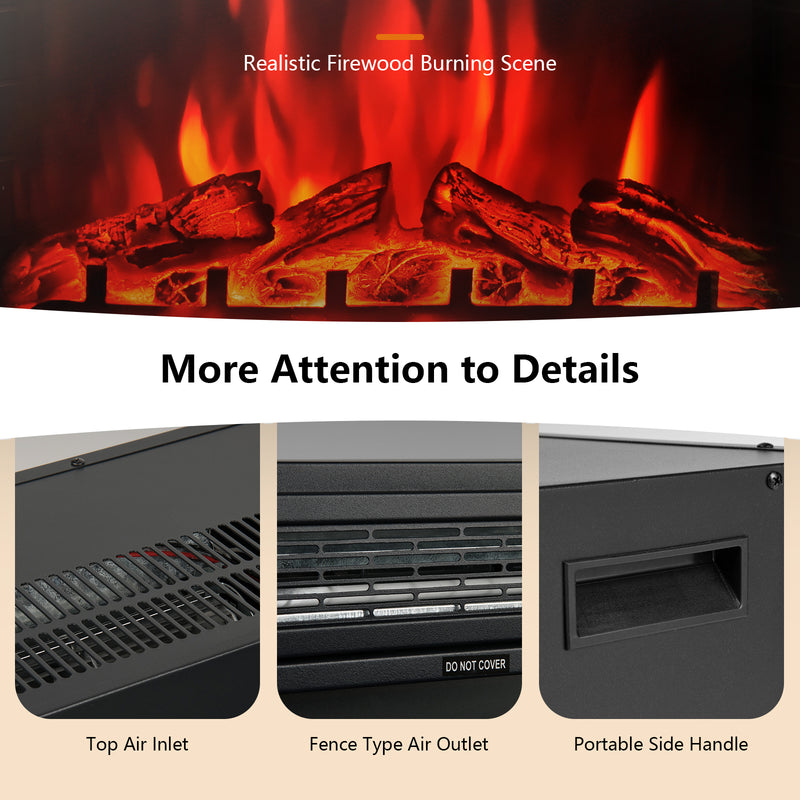 *28 Inch Electric Freestanding and Recessed Fireplace with Remote
