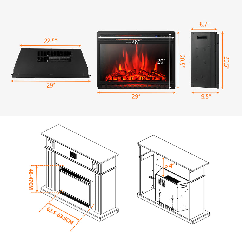 *28 Inch Electric Freestanding and Recessed Fireplace with Remote