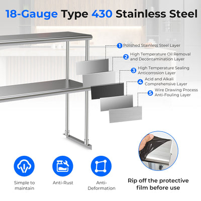 Stainless Steel Overshelf with Adjustable Lower Shelf for Home Kitchen