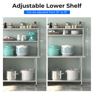 Stainless Steel Overshelf with Adjustable Lower Shelf for Home Kitchen