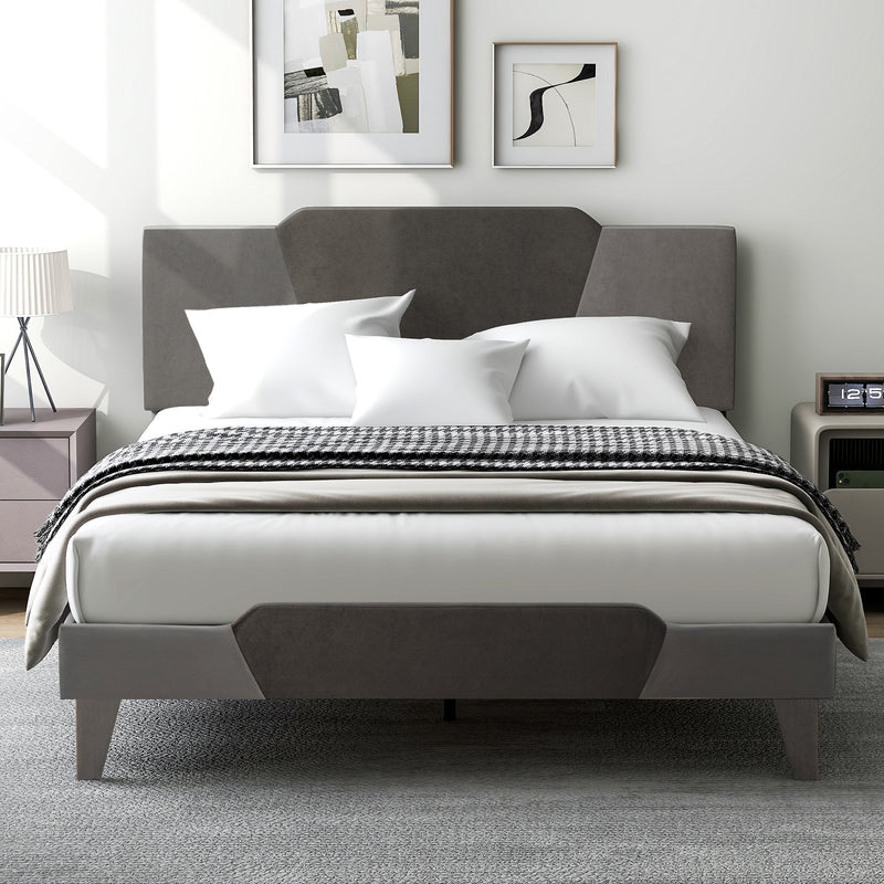 Full/Queen/Twin Velvet Upholstered Bed Frame with High Headboard-Queen Size