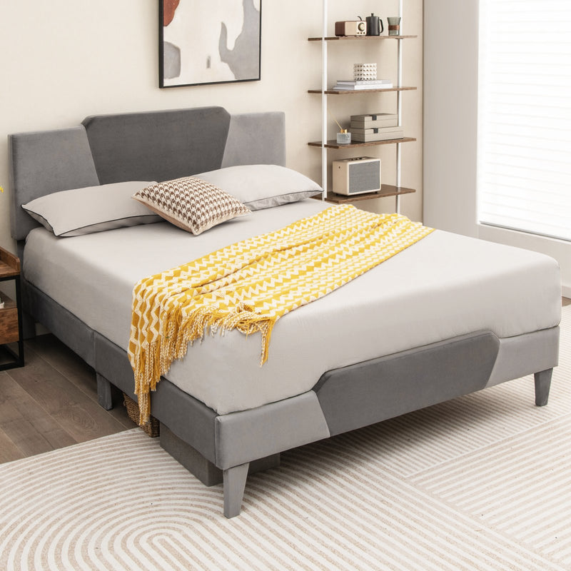 Full/Queen/Twin Velvet Upholstered Bed Frame with High Headboard-Queen Size