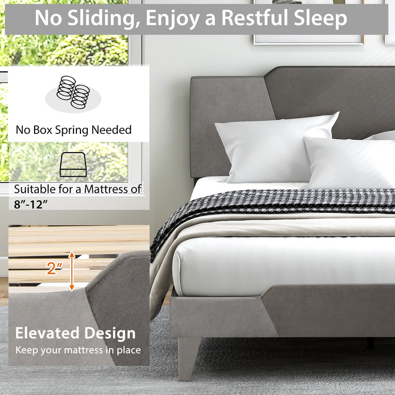 Full/Queen/Twin Velvet Upholstered Bed Frame with High Headboard-Queen Size