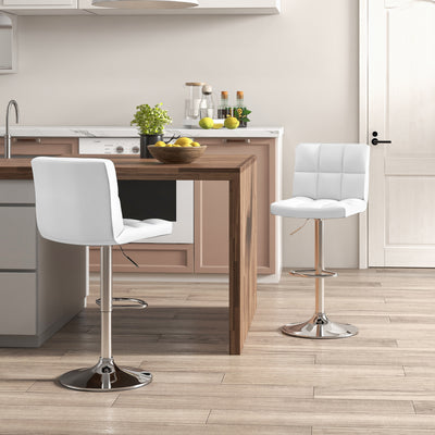Adjustable Swivel Bar Stool with PU Leather-White