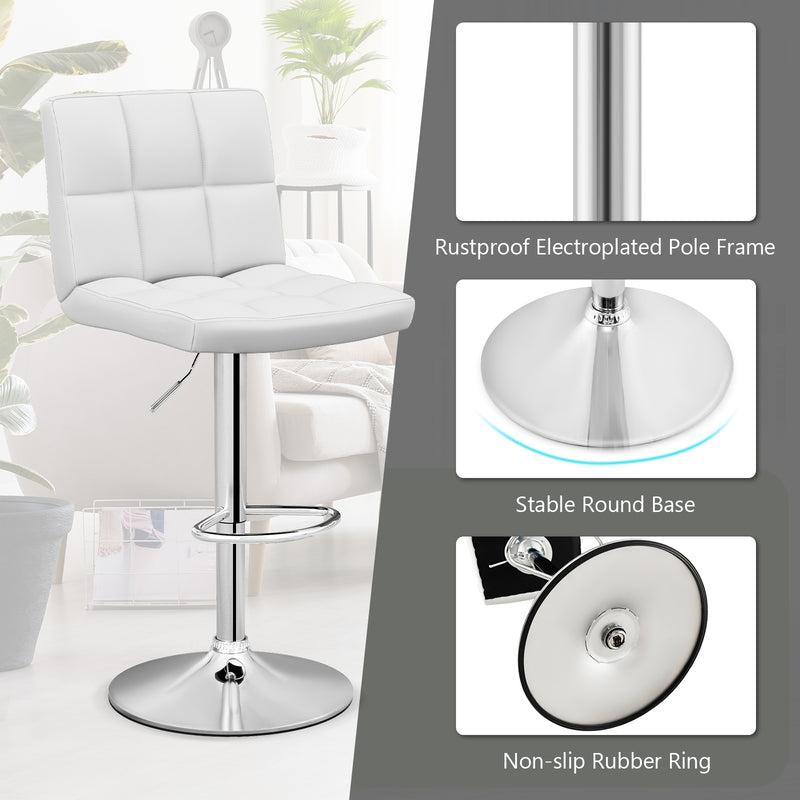 Adjustable Swivel Bar Stool with PU Leather-White