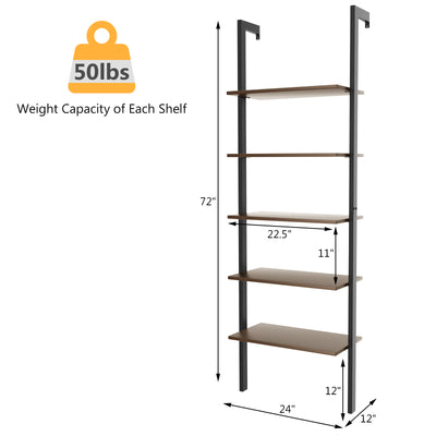 5-Tier Wood Look Ladder Shelf with Metal Frame for Home-Black