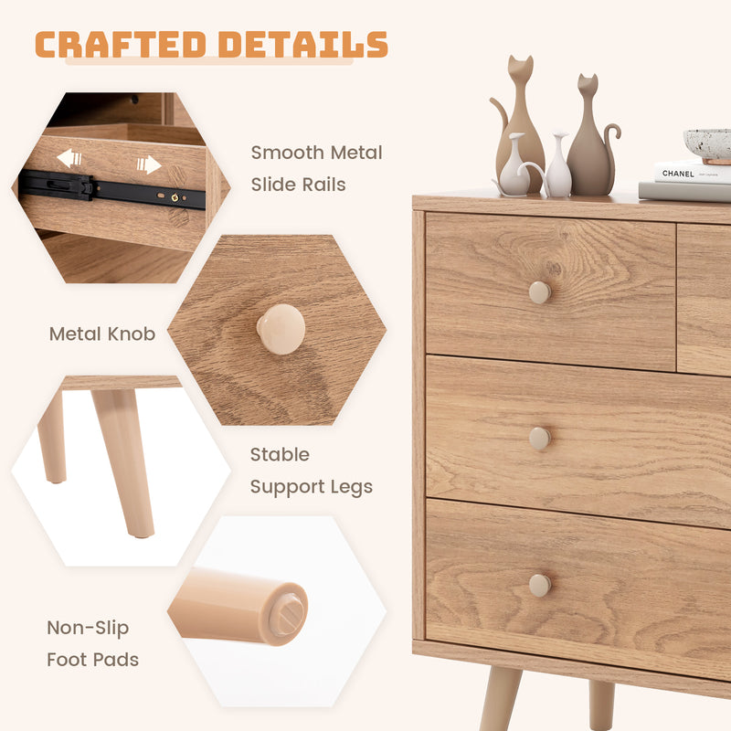 4-Drawer Dresser Cabinet Storage Organizer Rubber Leg with Rail-Oak