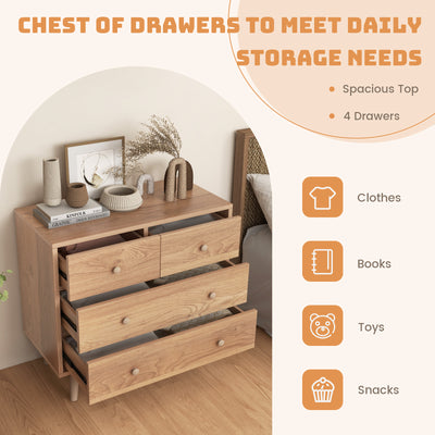 4-Drawer Dresser Cabinet Storage Organizer Rubber Leg with Rail-Oak