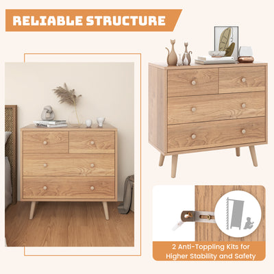 4-Drawer Dresser Cabinet Storage Organizer Rubber Leg with Rail-Oak