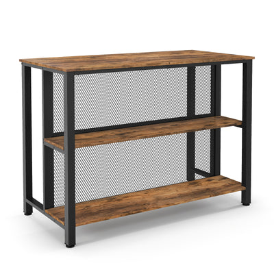 36 Inch 3-Tier Bar Table with Storage Metal Frame Adjustable Foot Pads for Dining Room-Rustic Brown