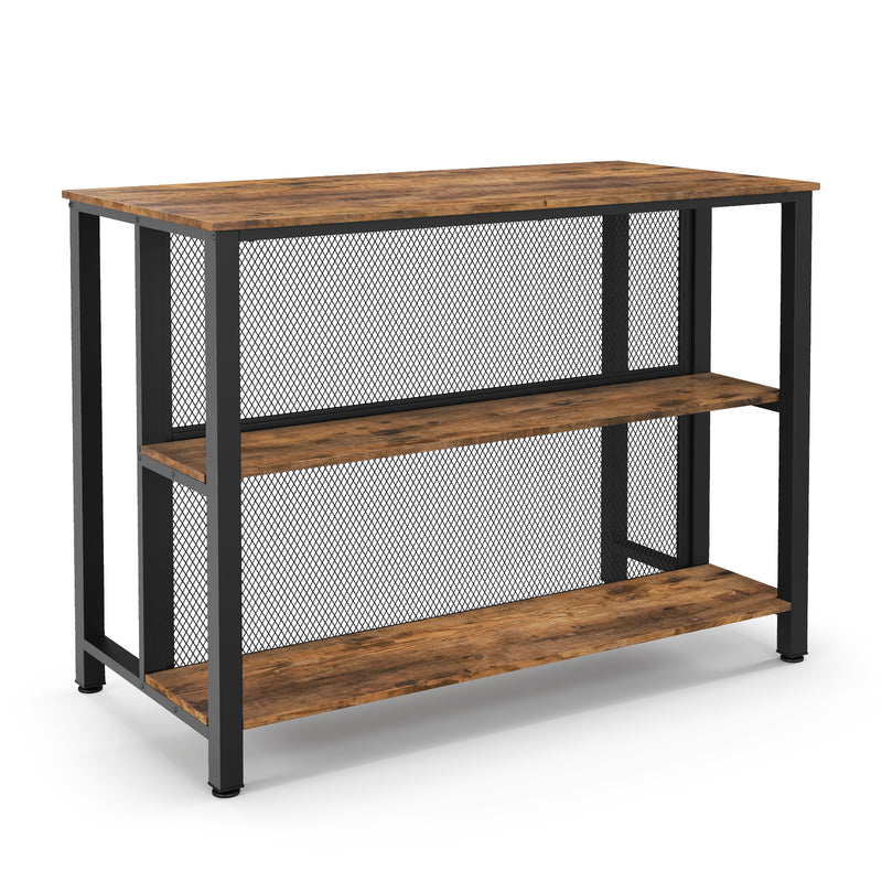 36 Inch 3-Tier Bar Table with Storage Metal Frame Adjustable Foot Pads for Dining Room-Rustic Brown