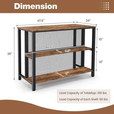 36 Inch 3-Tier Bar Table with Storage Metal Frame Adjustable Foot Pads for Dining Room-Rustic Brown
