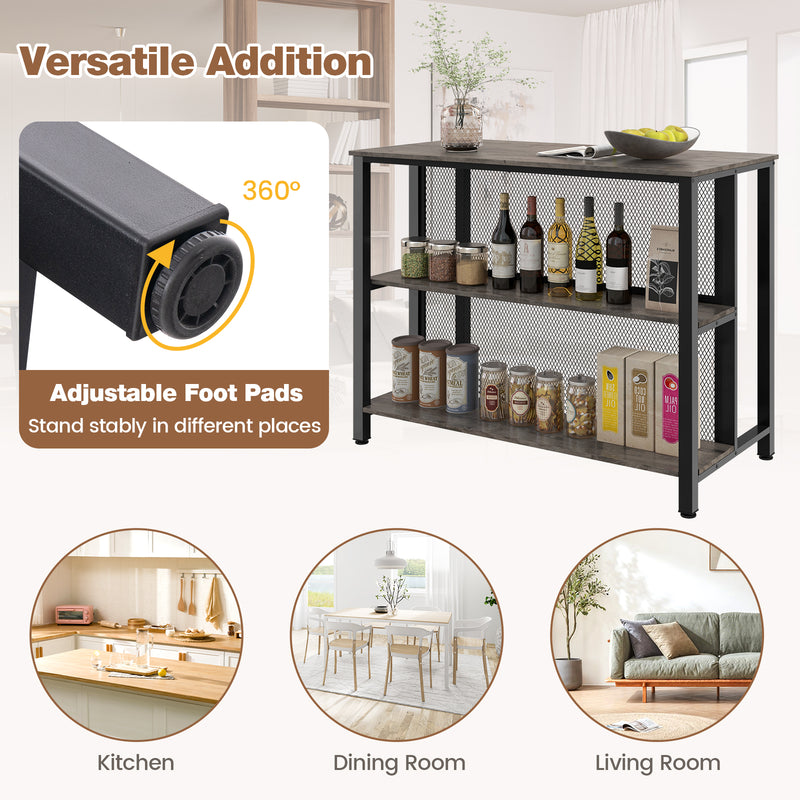 36 Inch 3-Tier Bar Table with Storage Metal Frame Adjustable Foot Pads for Dining Room-Gray