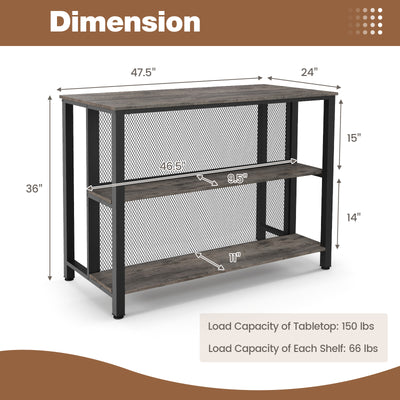 36 Inch 3-Tier Bar Table with Storage Metal Frame Adjustable Foot Pads for Dining Room-Gray