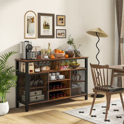 55-Inch Buffet Sideboard with 8-Bottle Wine Racks and Wine Glass Holders-Rustic Brown
