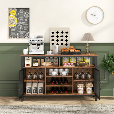 55-Inch Buffet Sideboard with 8-Bottle Wine Racks and Wine Glass Holders-Rustic Brown