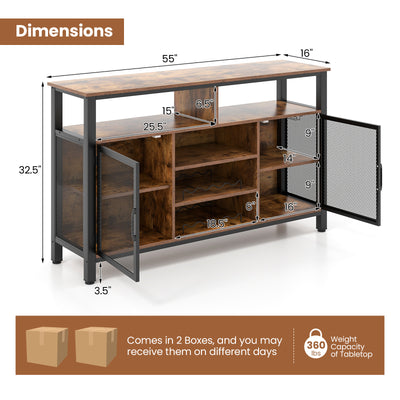 55-Inch Buffet Sideboard with 8-Bottle Wine Racks and Wine Glass Holders-Rustic Brown