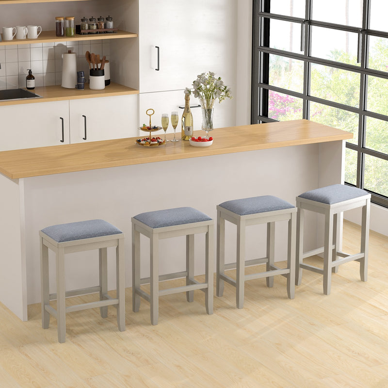 2 Pieces 25 Inch Upholstered Bar Stool Set with Solid Rubber Wood Frame and Footrest-Griege