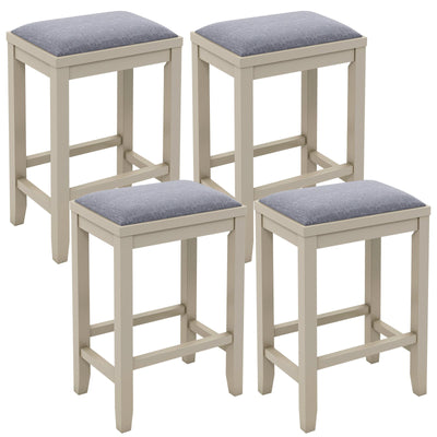 2 Pieces 25 Inch Upholstered Bar Stool Set with Solid Rubber Wood Frame and Footrest-Griege