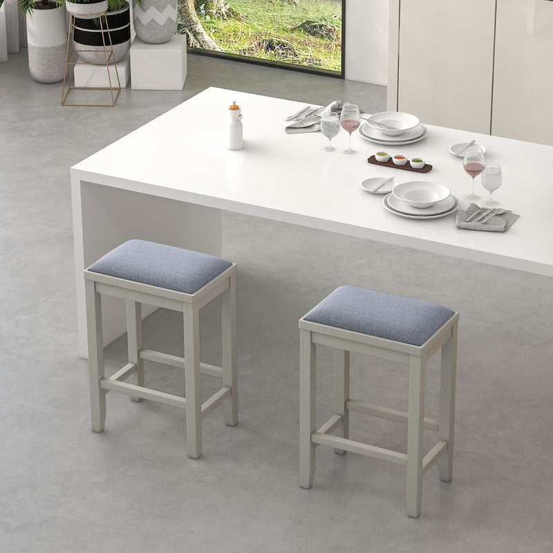 2 Pieces 25 Inch Upholstered Bar Stool Set with Solid Rubber Wood Frame and Footrest-Griege